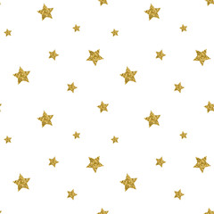 Seamless pattern with gold glitter textured stars. Vector 