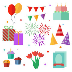 set of vector elements, birthday, flat design
