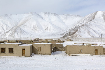 Winter view of a village in the high mountains of the Pamirs