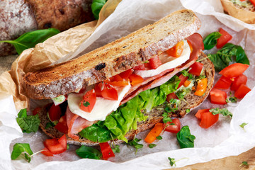 Fresh Sandwich with Bacon Lettuce Tomato and Mozzarella