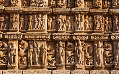 Wall of famous Kandariya Mahadev temple in Khajuraho, India