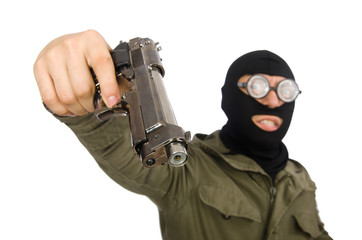 Funny man wearing balaclava isolated on white