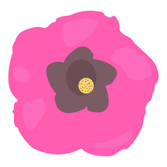 Hand drawn and isolated "Hibiscus" flower (also known as Rose Mallow) with pink and black petals from top view on white background - Eps10 Vector graphics and illustration
