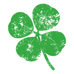 Isolated and grunge green four leaf clover (Trifolium repens) clip art which symbolizes good luck - Eps10 Vector graphics and illustration