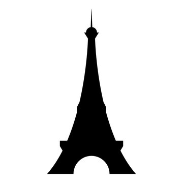 Isolated and hand drawn black Paris Eiffel tower front silhouette clip art on white background - Eps10 Vector graphics and illustration