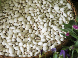 Heap of white beans in basket