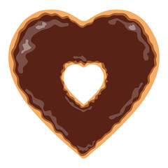 Heart shaped and chocolate covered isolated donut clip art on a white background - Eps10 Vector graphics and illustration