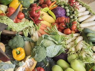 Close up of various colorful raw vegetables