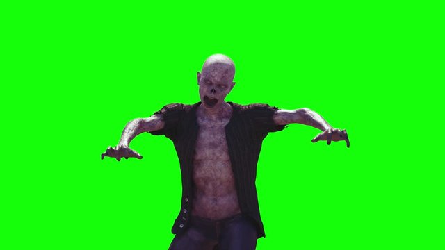 zombie goes in front on a green background 3D render