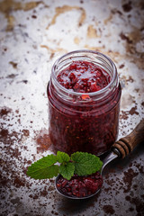 Raspberry jam in a jar