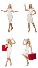 Obraz premium Travelling woman with suitcase isolated on white