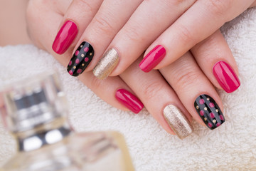 Manicure - Beauty treatment photo of nice manicured woman fingernails. Very nice feminine nail art...