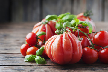 Red sweet fresh tomato and basil