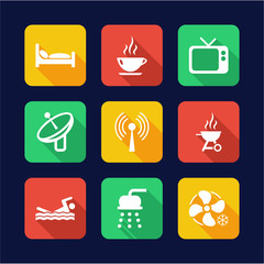 Motel Or Hotel Icons Flat Design