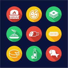 Italian Food Icons Flat Design Circle