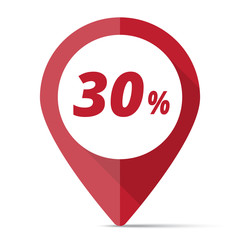 Red Sale 30% map pin pointer concept