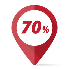 Red Sale 70% map pin pointer concept