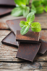 Dark healthy chocolate with green mint