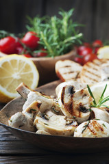 Vegan grilled mushroom with lemon and rosemary