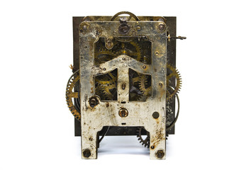 Old pocket watch mechanism close-up