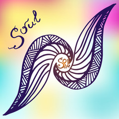 Fototapeta premium Hand sketched abstract element with lettering. Soul. Vector Drawing. 