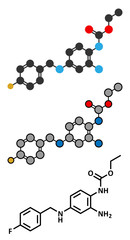 Retigabine (ezogabine) anticonvulsant drug molecule. 