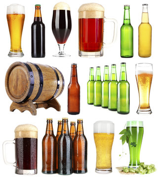 Different types of beer, isolated on white
