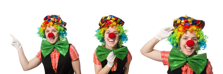 Female clown isolated on white