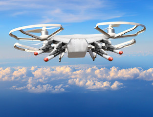 Drone with missiles over clouds. New technology for terrorists.