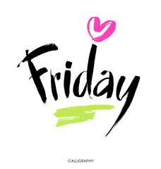 Friday hand written calligraphy. Brush painted letters. Vector illustration.