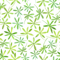 Floral seamless pattern.Green leaves.Watercolor hand drawn illustration.