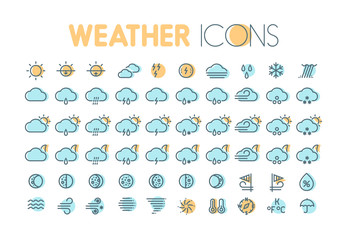 Weather icons. Weather forecast symbols and elements. Collection for weather widgets. 