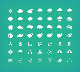 White silhouette weather icons set. Weather forecast design elements. 
