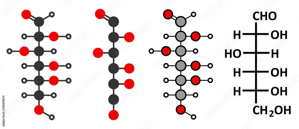 Wall mural Glucose (D-glucose, dextrose) grape sugar molecule.