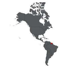 Suriname red map on gray America map vector