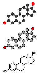 Estradiol (estrogen) female sex hormone molecule.