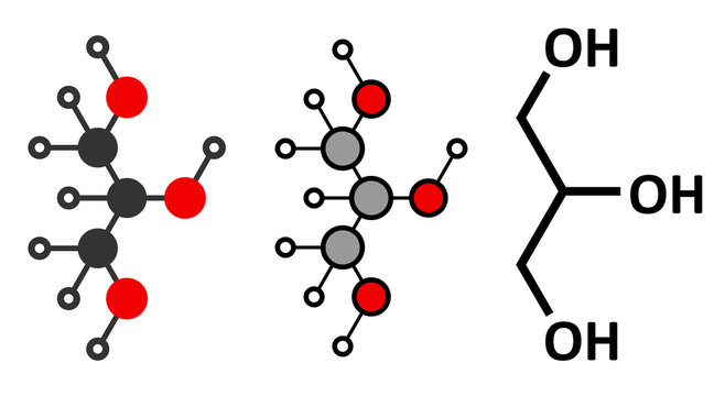 Glycerol (glycerin) molecule. Produced from fat and oil triglycerides.