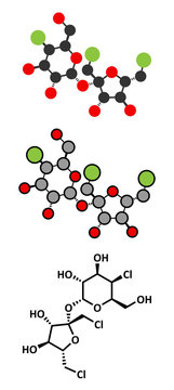 Sucralose artificial sweetener molecule. Used as sugar substitute