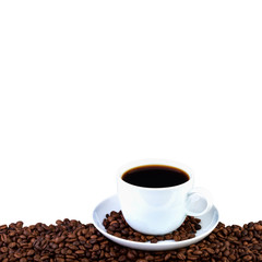 Coffee cup on white background. Menu card with copy space.