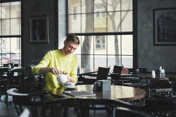 Cheerful man in cafe
