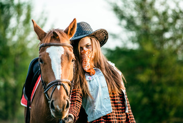 Fototapeta premium girl and horse