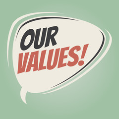 our values retro speech bubble