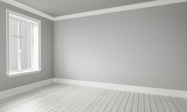 3d rendering of Empty Room Interior White Grey Colors