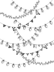 Hand drawn borders,garland brushes on chalk board.Doodle pattern textures,lamps, lanterns,flags, ornament.Decoration vector brushstroke set.Used brushes included.