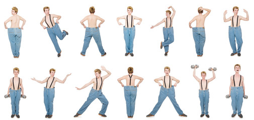 Obraz premium Funny man with trousers isolated on white