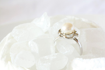 Jewelry and Food Series: Pearl Ring Jewel in Crystal Sugar - high key