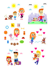 Pixel Art People and Dog