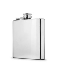 Stainless hip flask isolated on white background