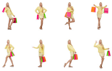 Fototapeta na wymiar Collage of woman with shopping bags