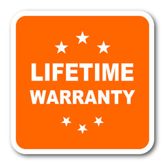 lifetime warranty orange flat design modern web icon